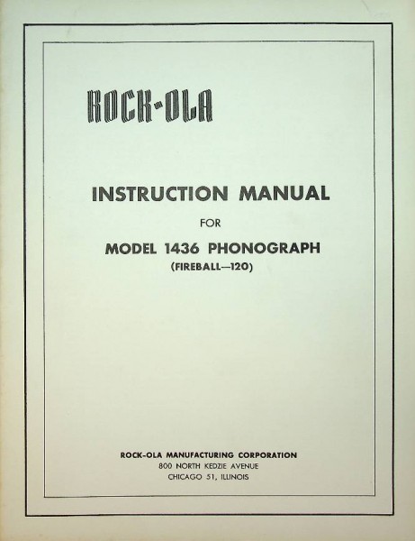 Rock-Ola Model 1436 Fireball-120 Jukebox original Instruction Manual