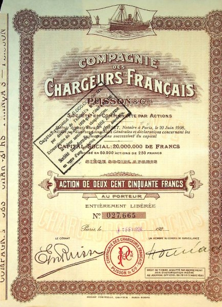 Share, Compagnie des Chargeurs Francais Plisson 250 Francs