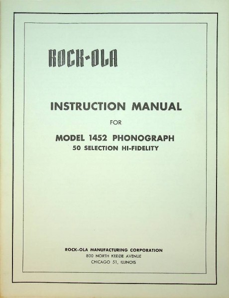 Rock-Ola Instruction Manual for Model 1452 Phonograph (original)