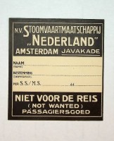 SMN - Bagage Label SMN. Niet voor de reis. Stoomvaart Maatschappij Nederland