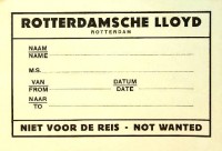 Koninklijke Rotterdamsche Lloyd - Bagagelabel Rotterdamsche lloyd. Niet voor de reis